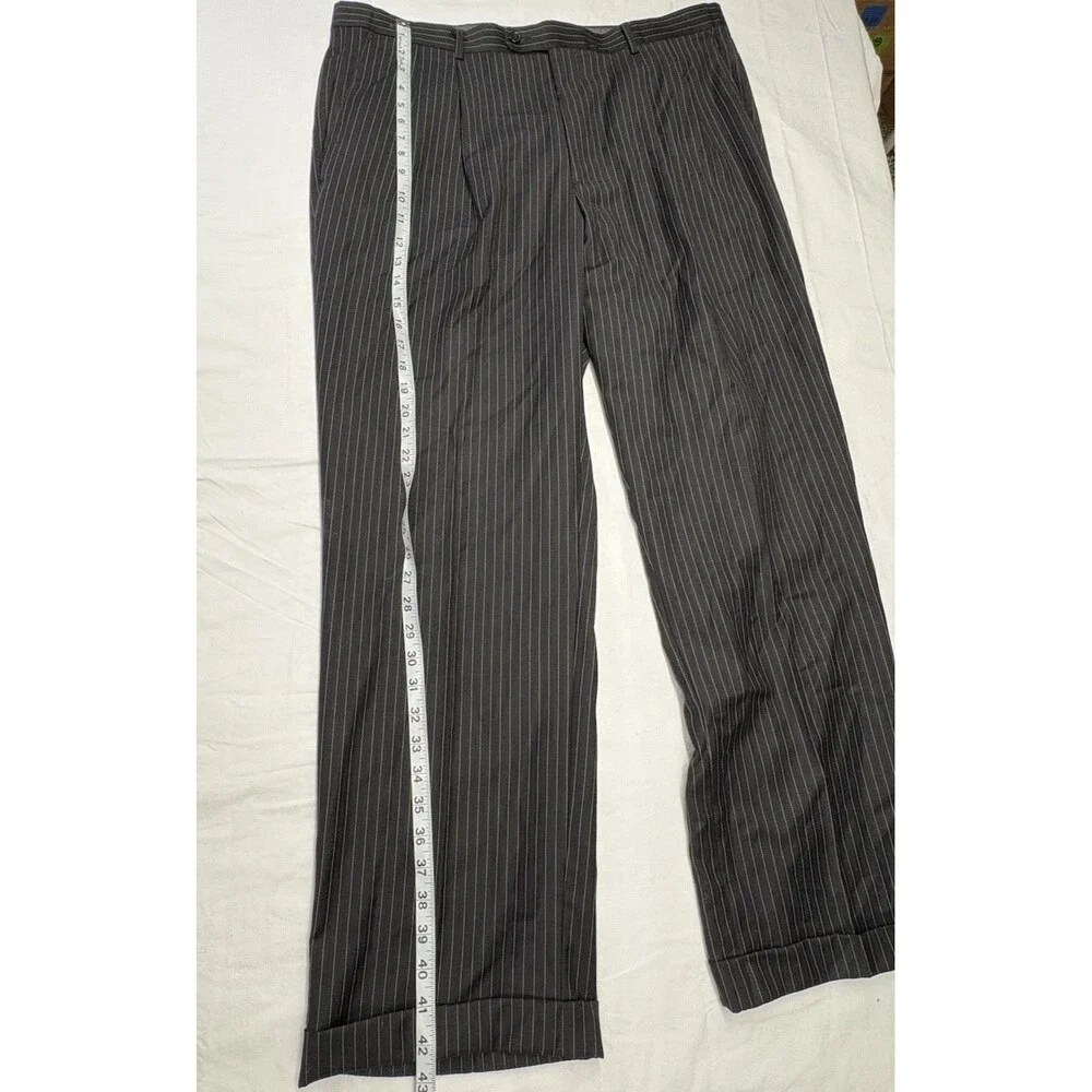Linea Uomo 3 Pc Wool Suit 46L 40W Charcoal Gray Pinstripe Vest Dress Formal